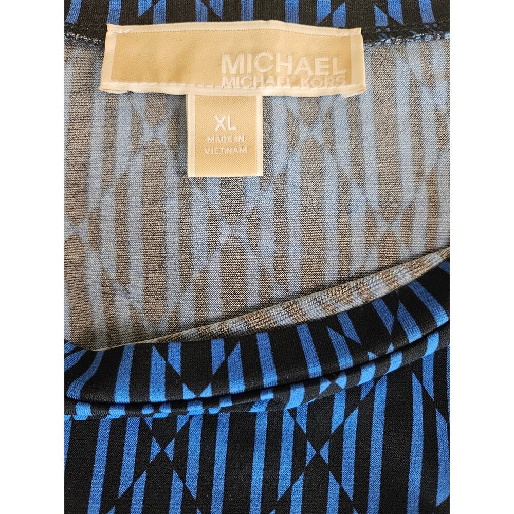 Michael Kors Blue Black Geometric Shift Dress Sz XL Stretchy Long Sleeve - Picture 5 of 7